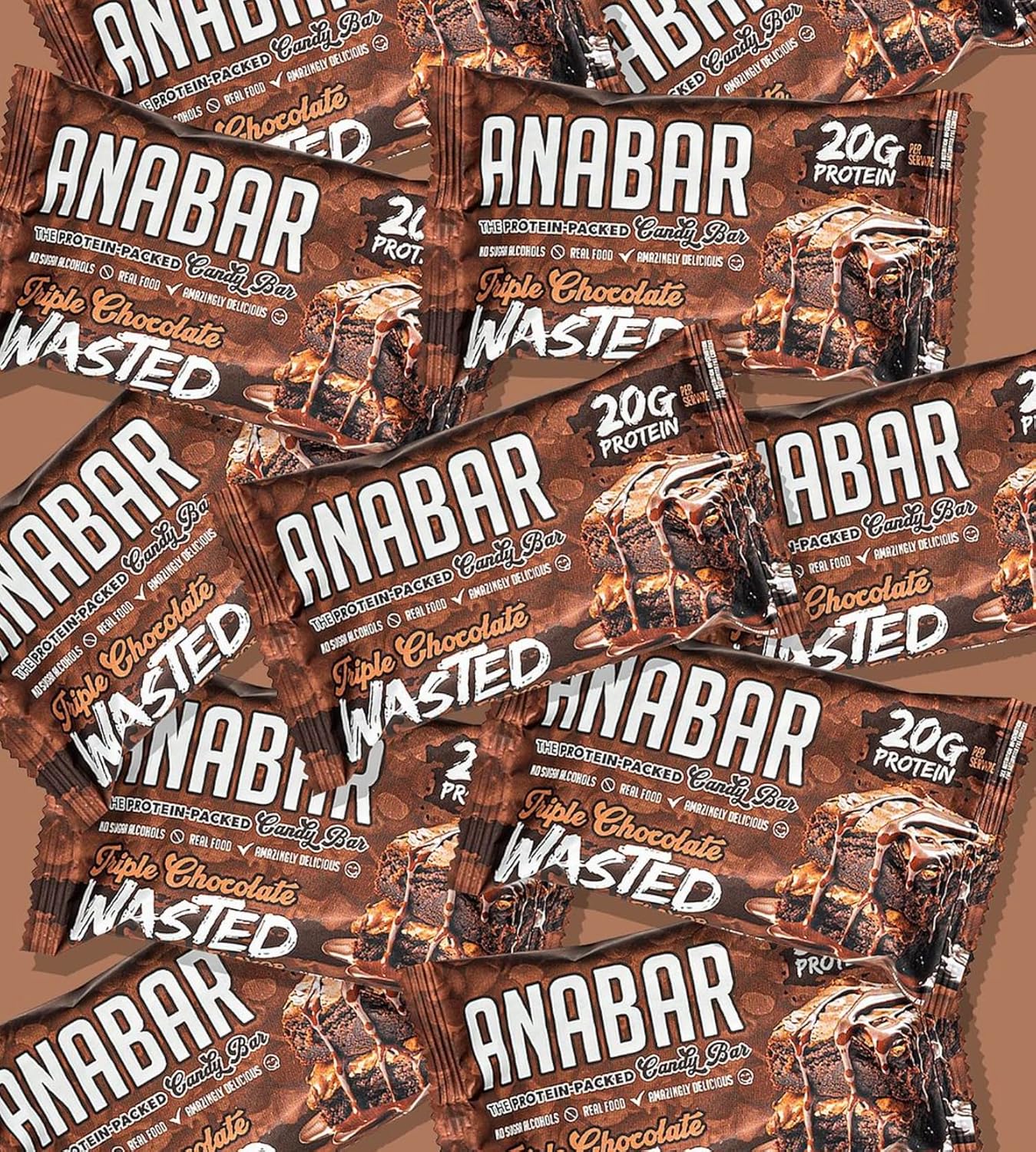 Anabar Triple Chocolate Wasted Protein Bar - 20g Protein, No Sugar Alcohols, Delicious Candy Bar Alternative (12 Bars)