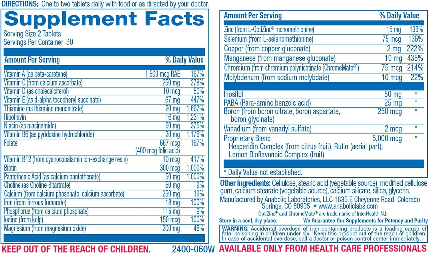 Anabolic Laboratories Daily Multivitamin Softgels for Men and Women - 120 Daily Multi Vitamin and Minerals Supplement for Overall Health