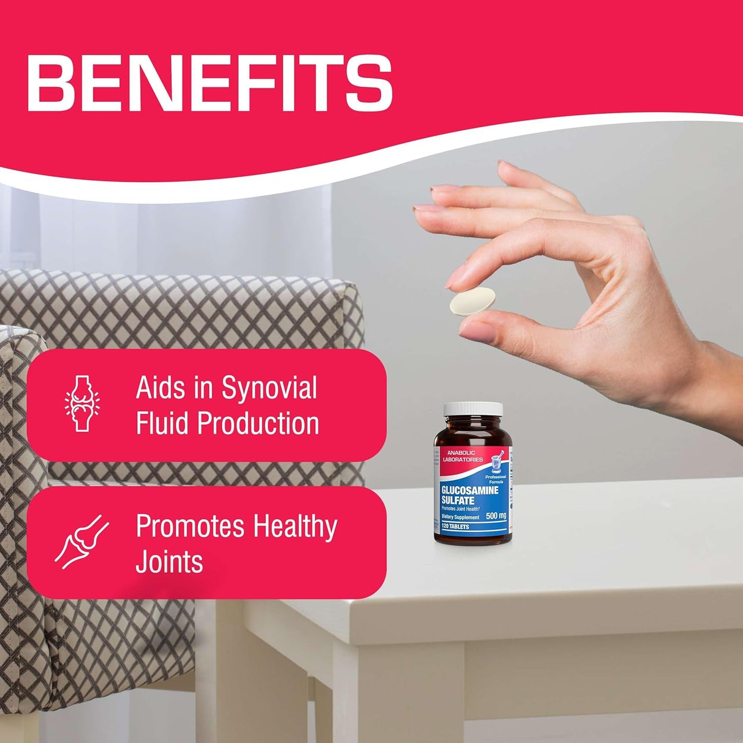 Anabolic Laboratories Glucosamine Sulfate 500mg - 90 Joint Supplements for Men and Women - Supports Joint Tissue and Cartilage Health