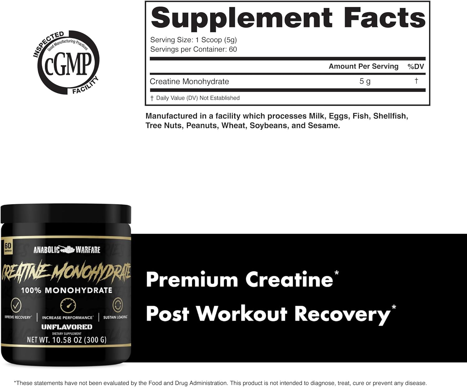 Anabolic Warfare Creatine Monohydrate: Advanced Pump & Endurance Activator with Anabolic Recovery Amino Acids