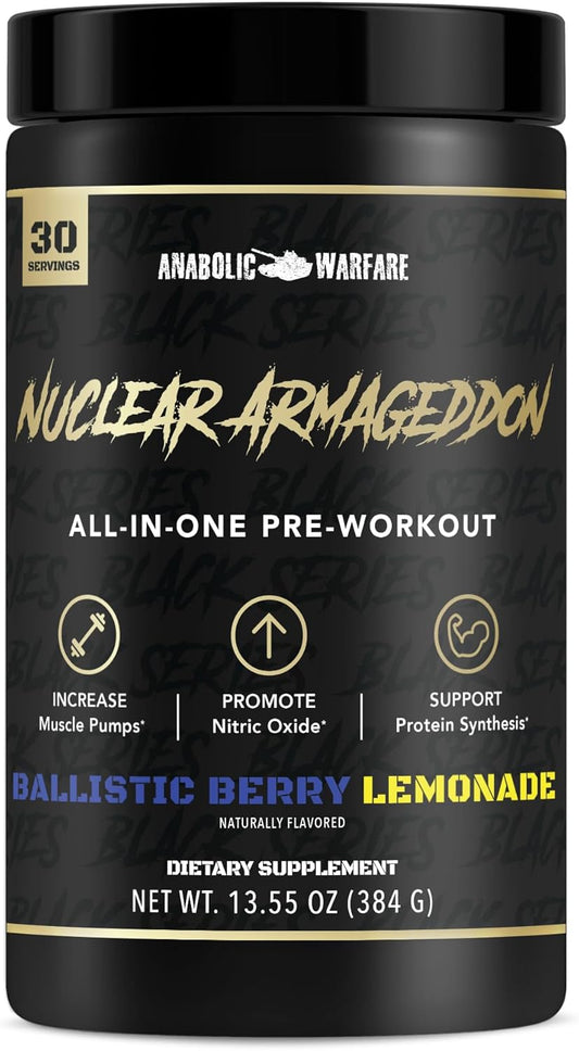 Anabolic Warfare Nuclear Armageddon Pre Workout Powder - L-Citrulline, Beta Alanine, Caffeine - Pre-Workout for Men & Women - Ballistic Berry Lemonade - 30 Servings - BoostGo Australia