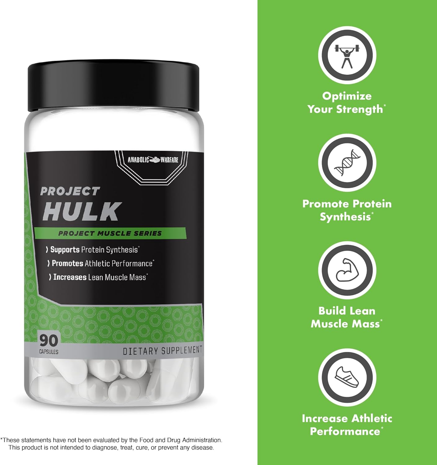 Anabolic Warfare Project Hulk Capsules for Strength, Athletic Performance & Protein Synthesis, Botanical Formula