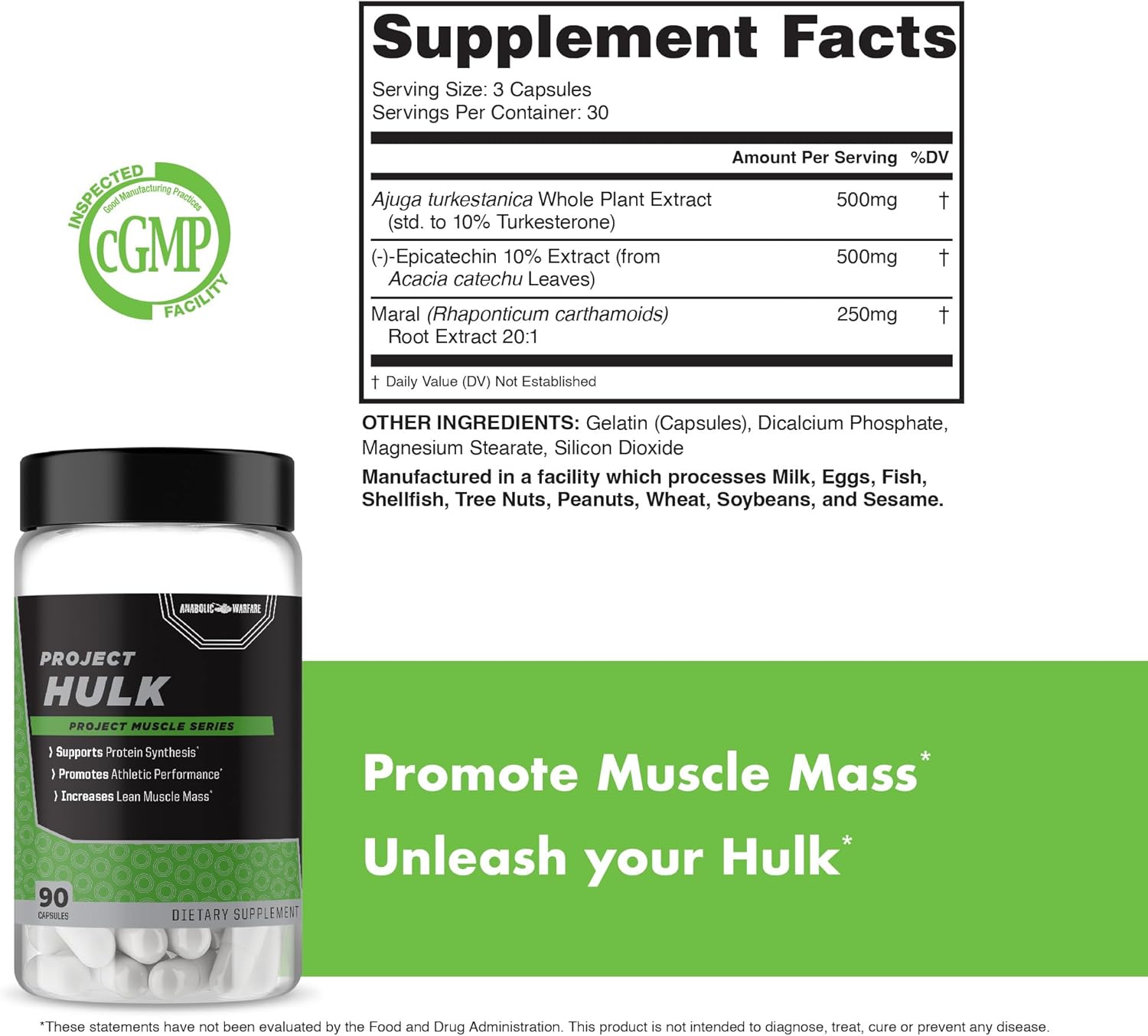 Anabolic Warfare Project Hulk Capsules for Strength, Athletic Performance & Protein Synthesis, Botanical Formula