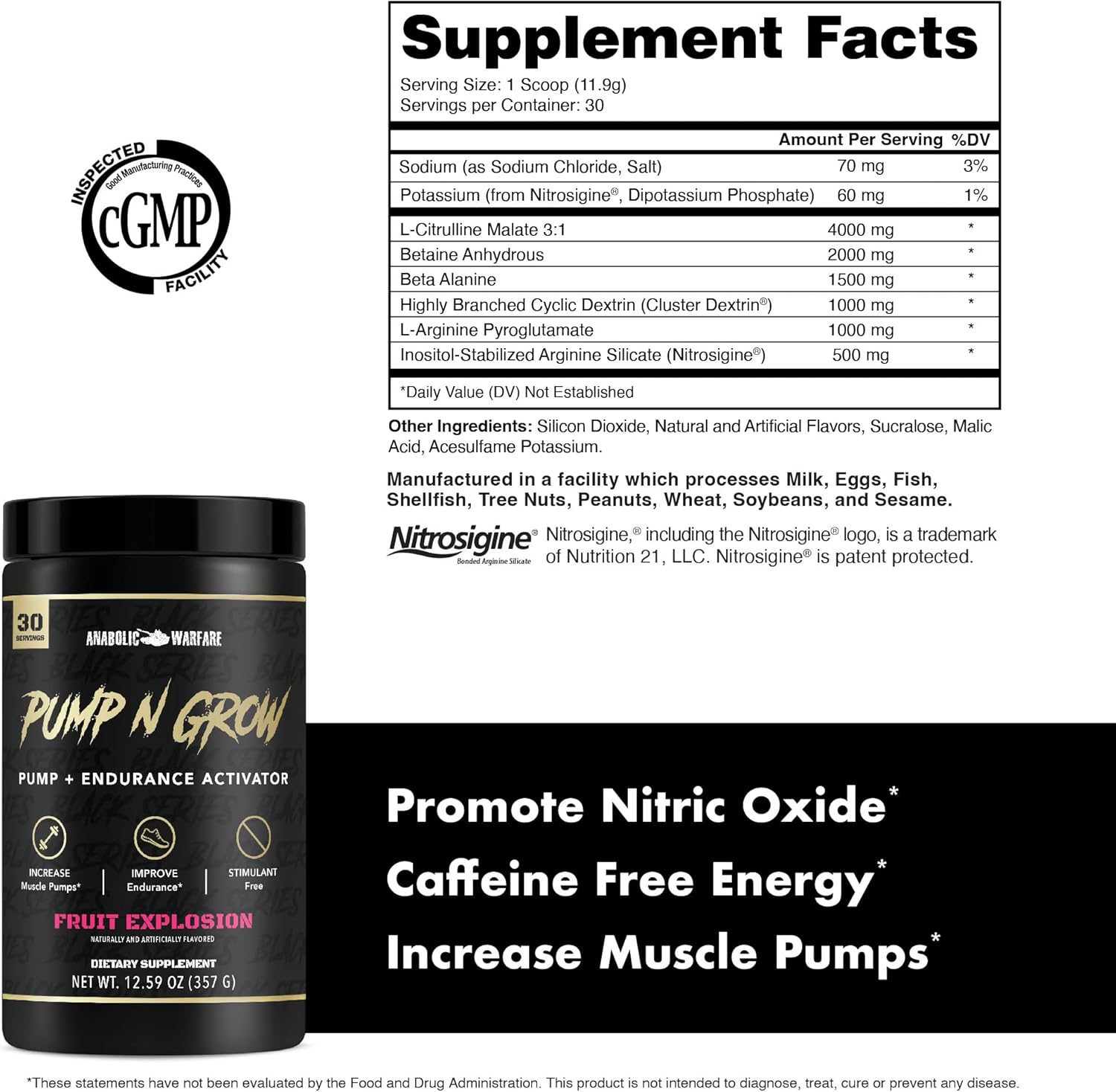 Anabolic Warfare Pump-N-Grow Fruit Explosion Pre Workout Supplement - Caffeine Free Muscle Pump with L-Citrulline, L-Arginine, Beta-Alanine - 30 Servings - BoostGo Australia