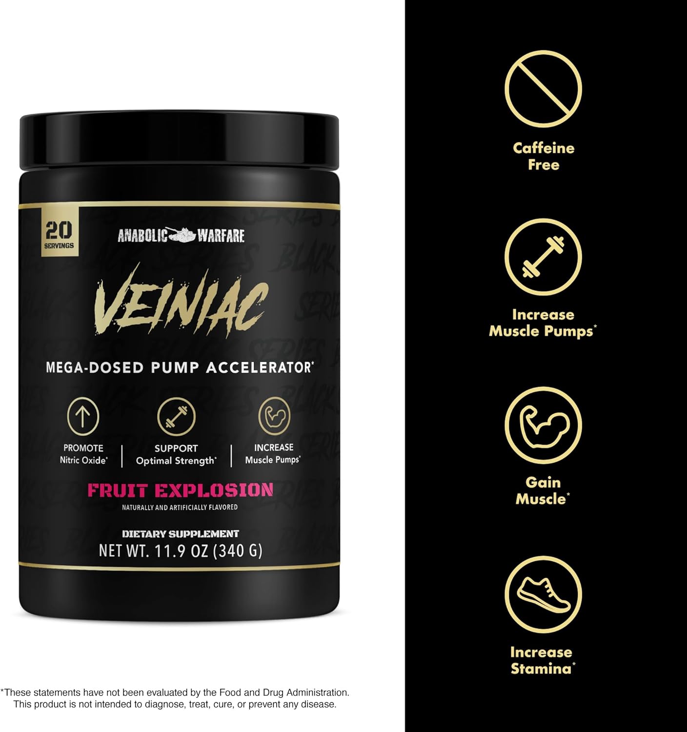 Anabolic Warfare Veiniac Muscle Pump Activator Supplement - Stimulant Free Pre-Workout for Increased Nitric Oxide Production - Fruit Punch Flavor