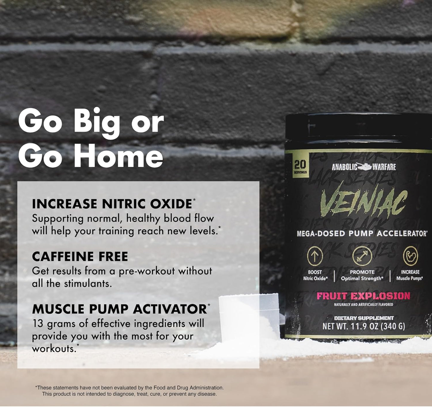 Anabolic Warfare Veiniac Muscle Pump Activator Supplement - Stimulant Free Pre-Workout for Increased Nitric Oxide Production - Fruit Punch Flavor
