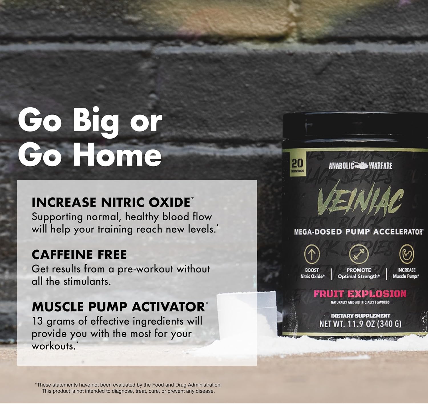 Anabolic Warfare Veiniac Muscle Pump Activator Supplement - Stimulant Free Pre-Workout for Increased Nitric Oxide Production - Fruit Punch Flavor