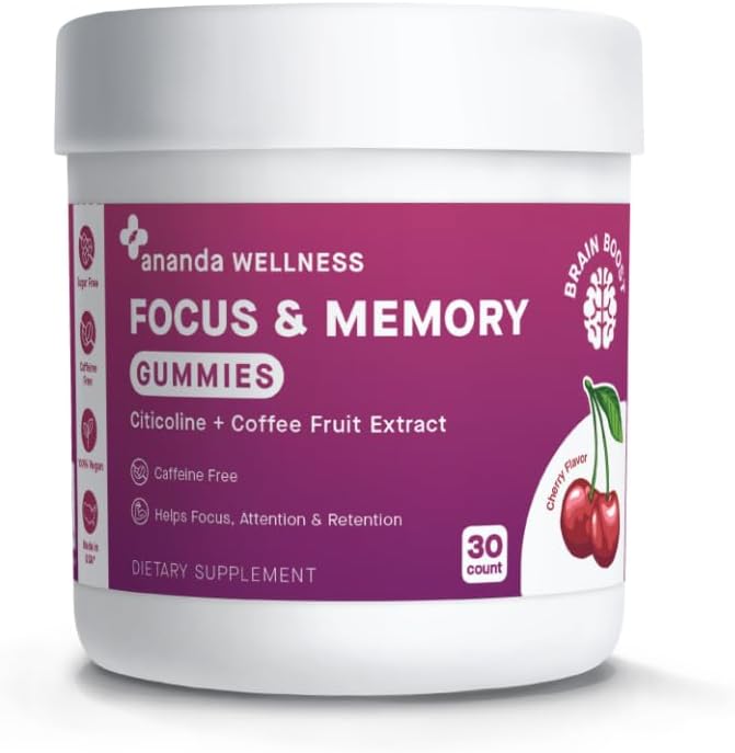 Ananda Professional Focus & Memory Gummies with Citicoline and Coffee Fruit Extract - 30 Count, Sugar Free Brain Health Supplement