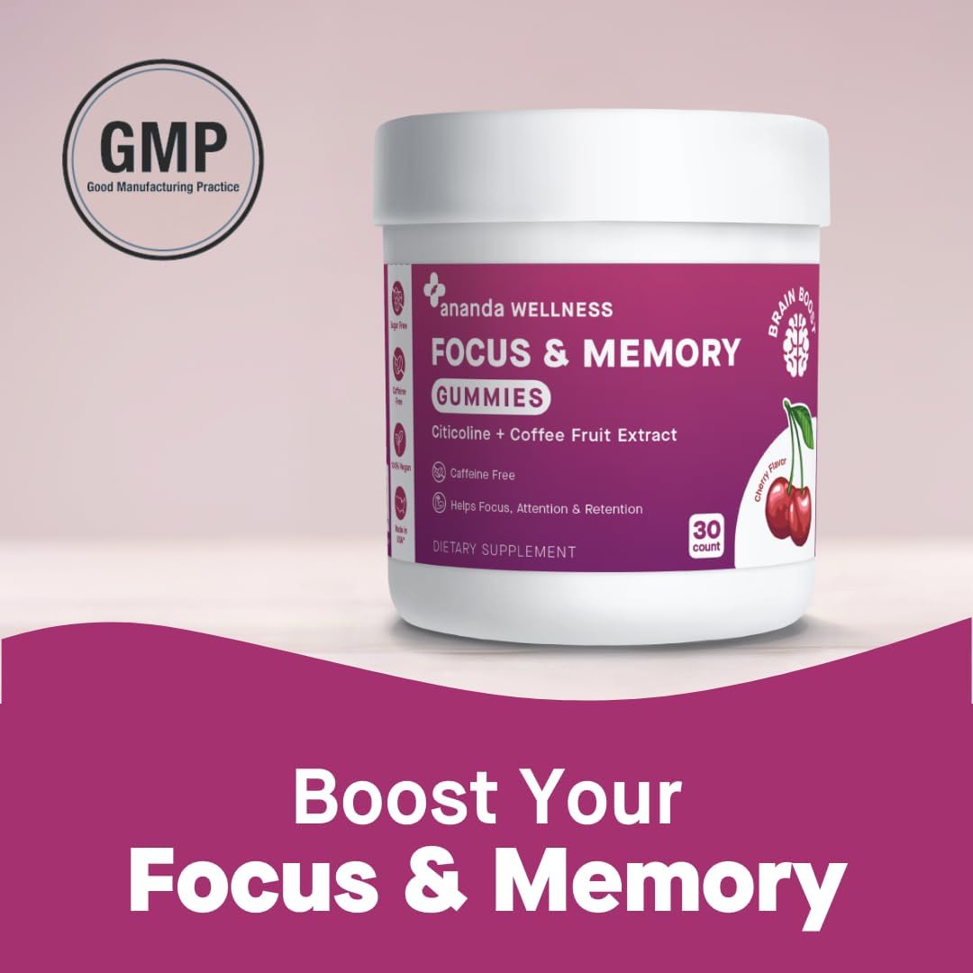 Ananda Professional Focus & Memory Gummies with Citicoline and Coffee Fruit Extract - 30 Count, Sugar Free Brain Health Supplement