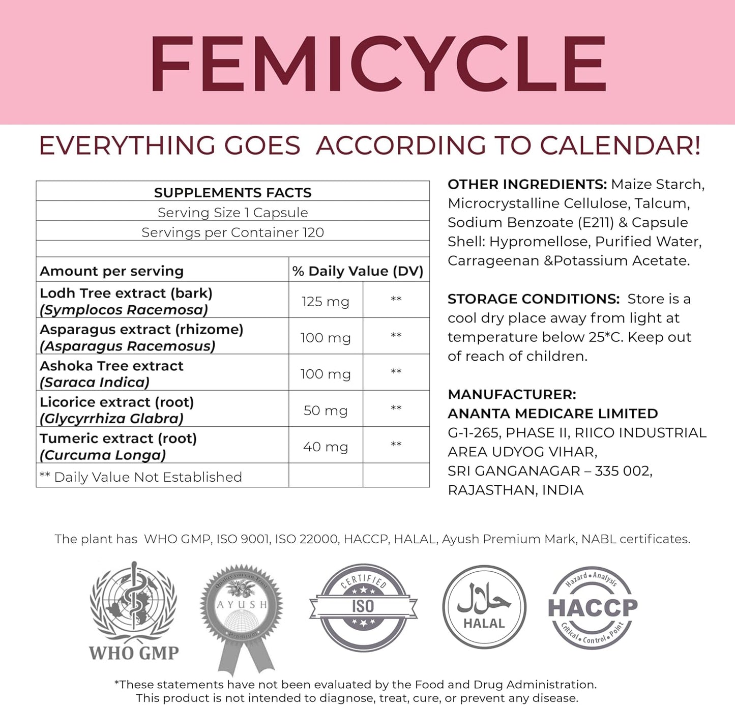 Ananta Medicare Femicycle Herbal Menstrual Cycle Regulator - 120 Capsules