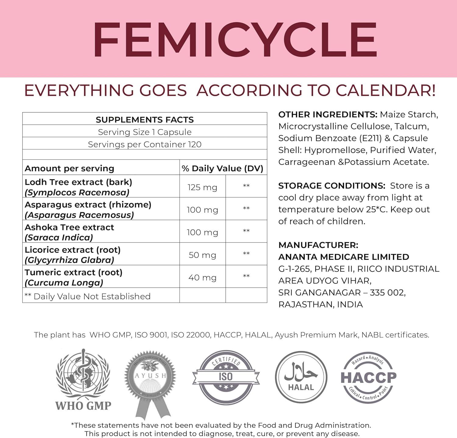 Ananta Medicare Femicycle Herbal Menstrual Cycle Regulator - 120 Capsules