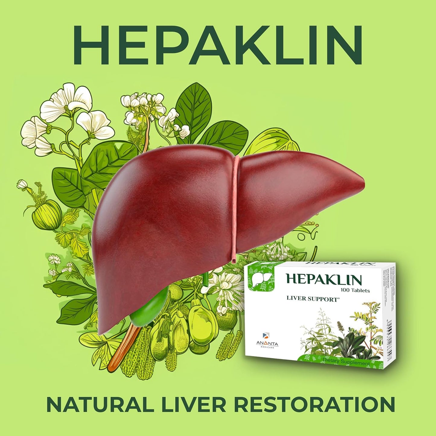 Ananta Medicare USA Hepaklin Liver Support Supplement - Herbal Formula for Liver Restoration, Detox, and Bile Flow - Reduce Fatty Deposits, Protect Against Toxins - 90-Day Supply