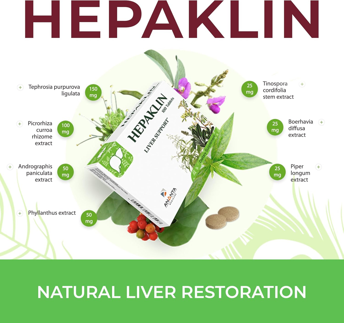 Ananta Medicare USA Hepaklin Liver Support Supplement - Herbal Formula for Liver Restoration, Detox, and Bile Flow - Reduce Fatty Deposits, Protect Against Toxins - 90-Day Supply