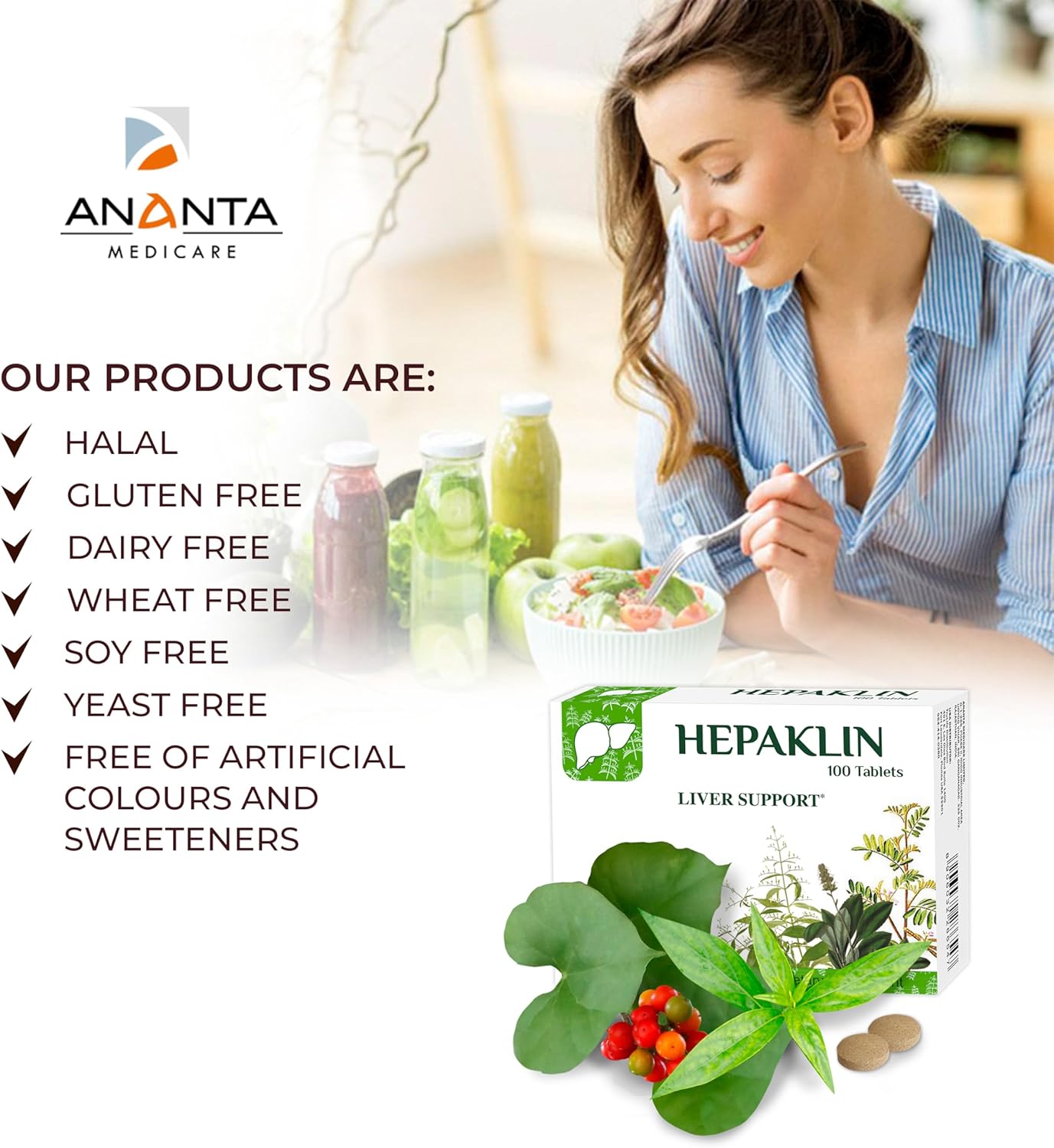 Ananta Medicare USA Hepaklin Liver Support Supplement - Herbal Formula for Liver Restoration, Detox, and Bile Flow - Reduce Fatty Deposits, Protect Against Toxins - 90-Day Supply