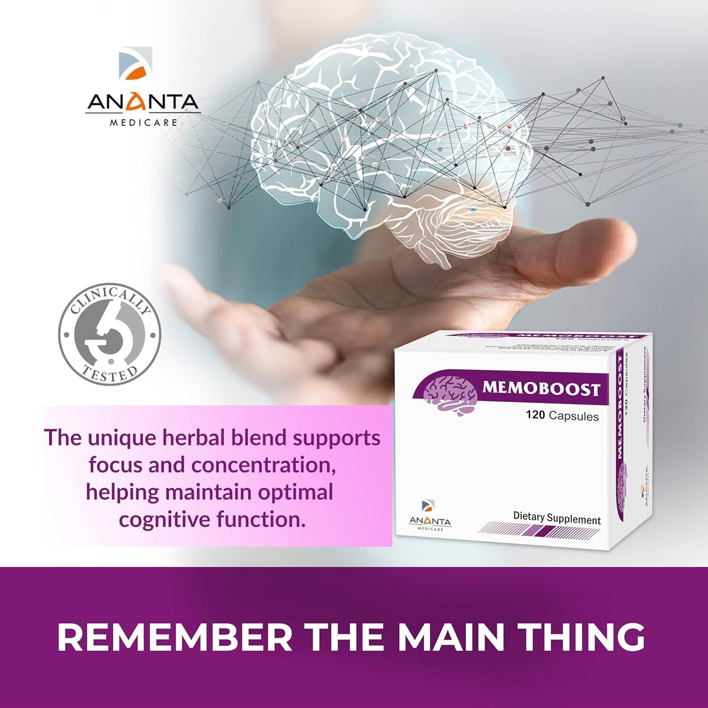 Ananta Medicare USA MEMOBOOST Herbal Supplement - 120 Capsules by Ananta Medicare Limited