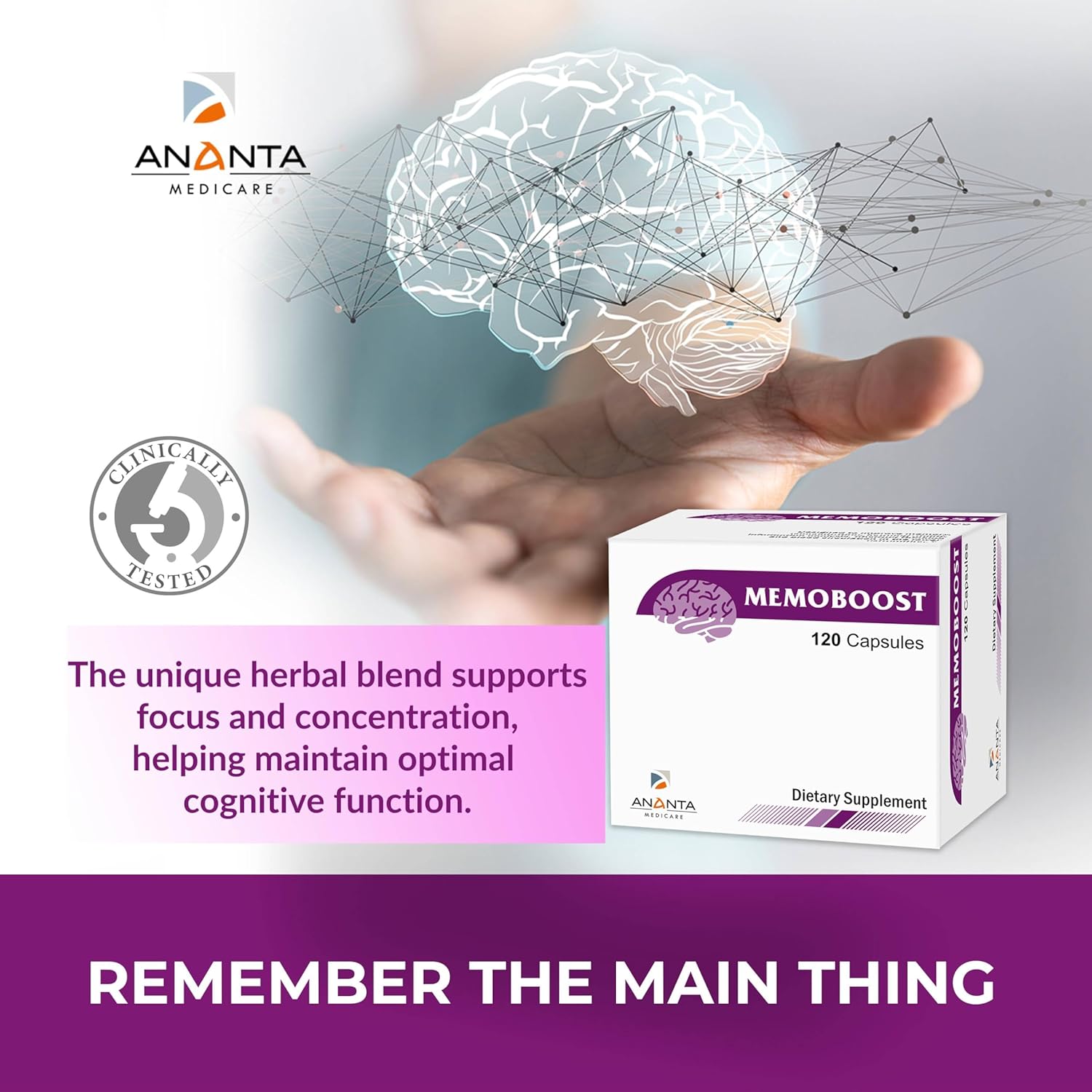 Ananta Medicare USA MEMOBOOST Herbal Supplement - 120 Capsules by Ananta Medicare Limited