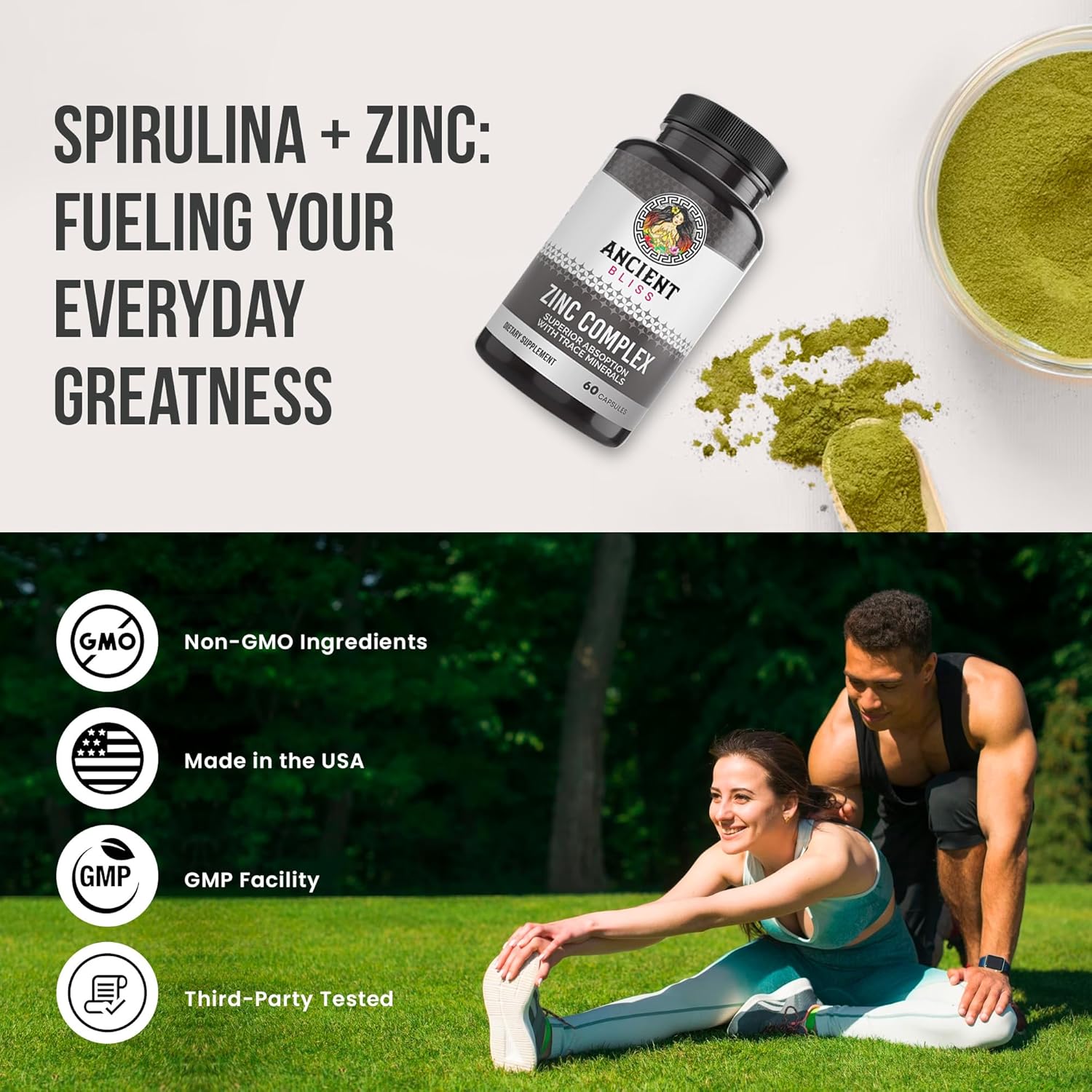 Ancient Bliss Zinc Complex Capsules: Enhanced Absorption, Antioxidant & Immune Support for Men & Women (60 Capsules)