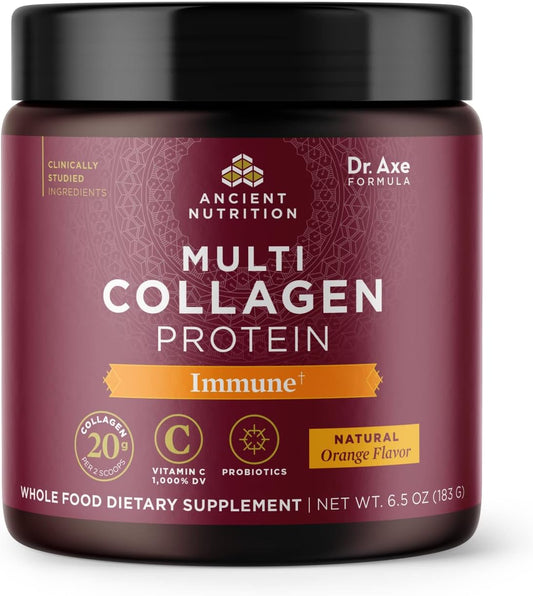 Ancient Nutrition Collagen Protein Powder with Vitamin C - Immune Support for Healthy Hair, Skin, and Nails, Orange Flavor, 15 Servings