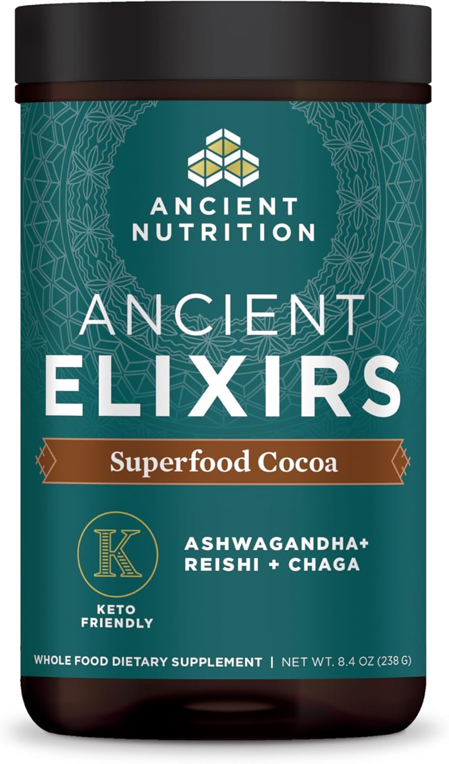 Ancient Nutrition Keto Cocoa Drink Mix - Caffeine Free Energy Booster, Reduces Fatigue - Gluten Free, Paleo & Keto Friendly - 20 Servings