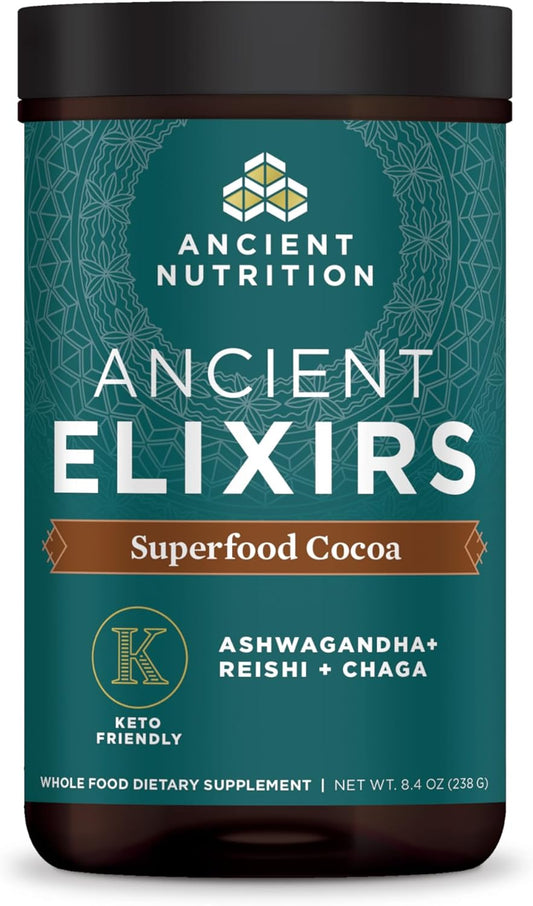 Ancient Nutrition Keto Cocoa Drink Mix - Caffeine Free Energy Booster, Reduces Fatigue - Gluten Free, Paleo & Keto Friendly - 20 Servings