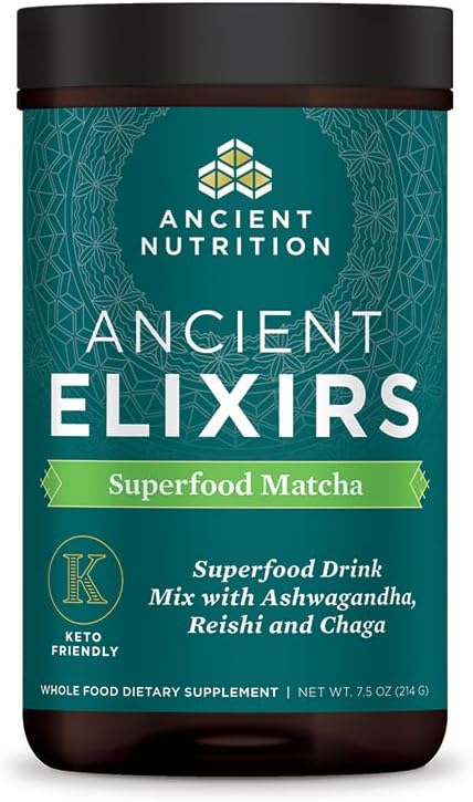 Ancient Nutrition Matcha Green Tea Powder with Ashwagandha - Superfood Energy Boost with MCTs, Paleo & Keto Friendly (20 Servings)