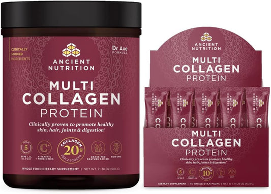 Ancient Nutrition Multi Collagen Protein Powder Bundle - 60 Servings Powder & 40 Stick Packs, Unflavored
