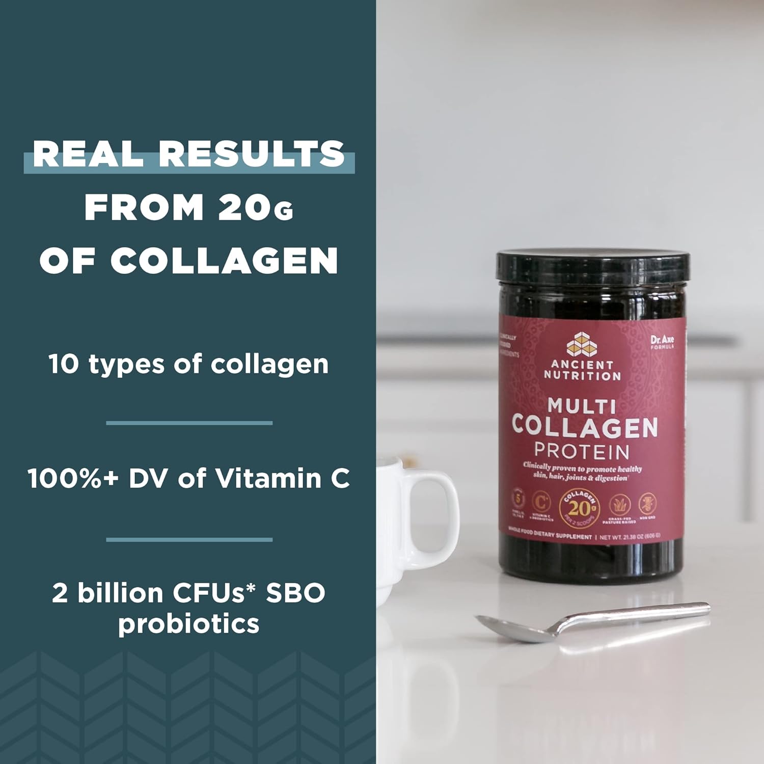 Ancient Nutrition Multi Collagen Protein Powder & Supergreens Powder Bundle - Unflavored Collagen + Greens Flavor, 60 Servings + 25 Servings