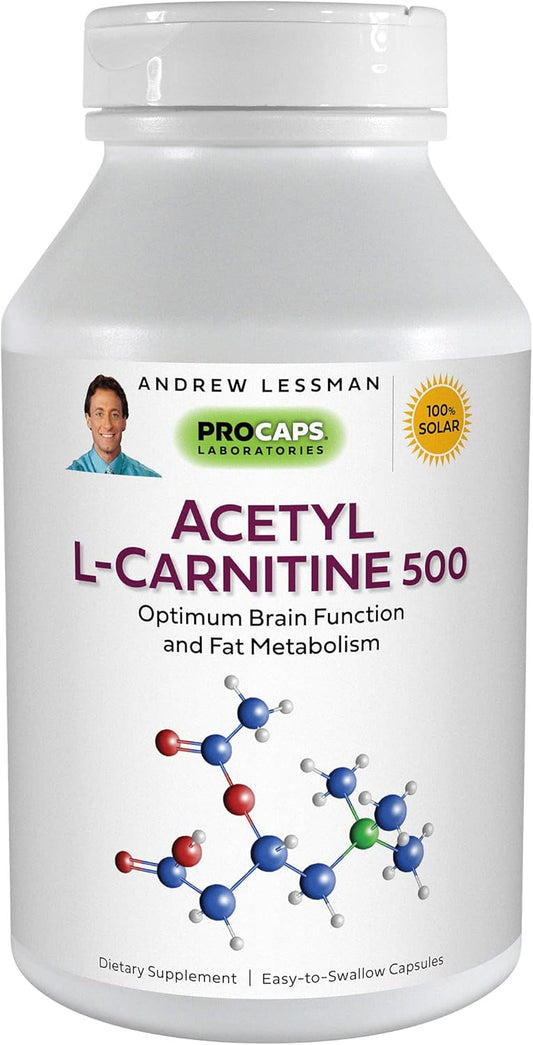 Andrew Lessman Acetyl L-Carnitine Capsules - 500 mg, 240 Count - Nervous System Support, Brain Health, Energy Metabolism - Easy Swallow