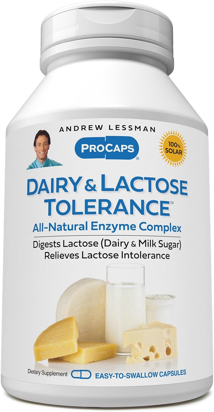 Andrew Lessman Dairy and Lactose Tolerance Capsules - Natural Enzymes for Improved Digestion of Dairy and Lactose, No Additives, Gentle Yet Effective