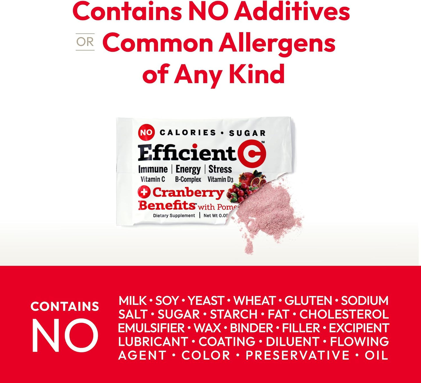 ANDREW LESSMAN Efficient C + Cranberry 180 Packets: Immune, Energy, Stress & UTI Support - Zero Calories, Sugar, Carbs - Easy Mix