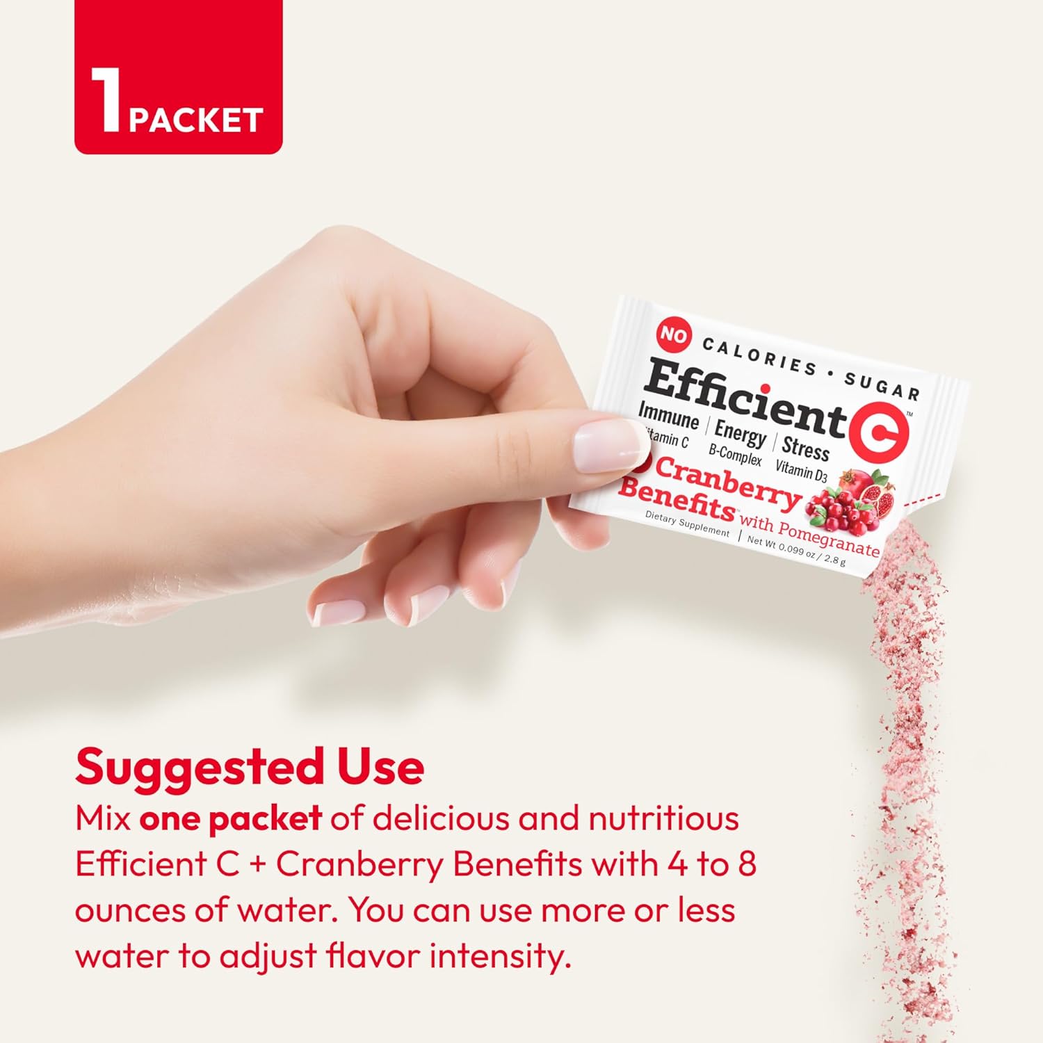 ANDREW LESSMAN Efficient C + Cranberry 180 Packets: Immune, Energy, Stress & UTI Support - Zero Calories, Sugar, Carbs - Easy Mix