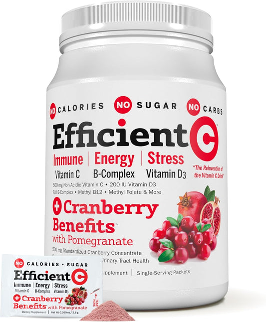 ANDREW LESSMAN Efficient C + Cranberry Benefits 30 Packets - Immune, Energy, Stress, and Urinary Tract Support with Zero Calories, Sugar, or Carbs. Easy-to-Mix Vitamin C Drink.
