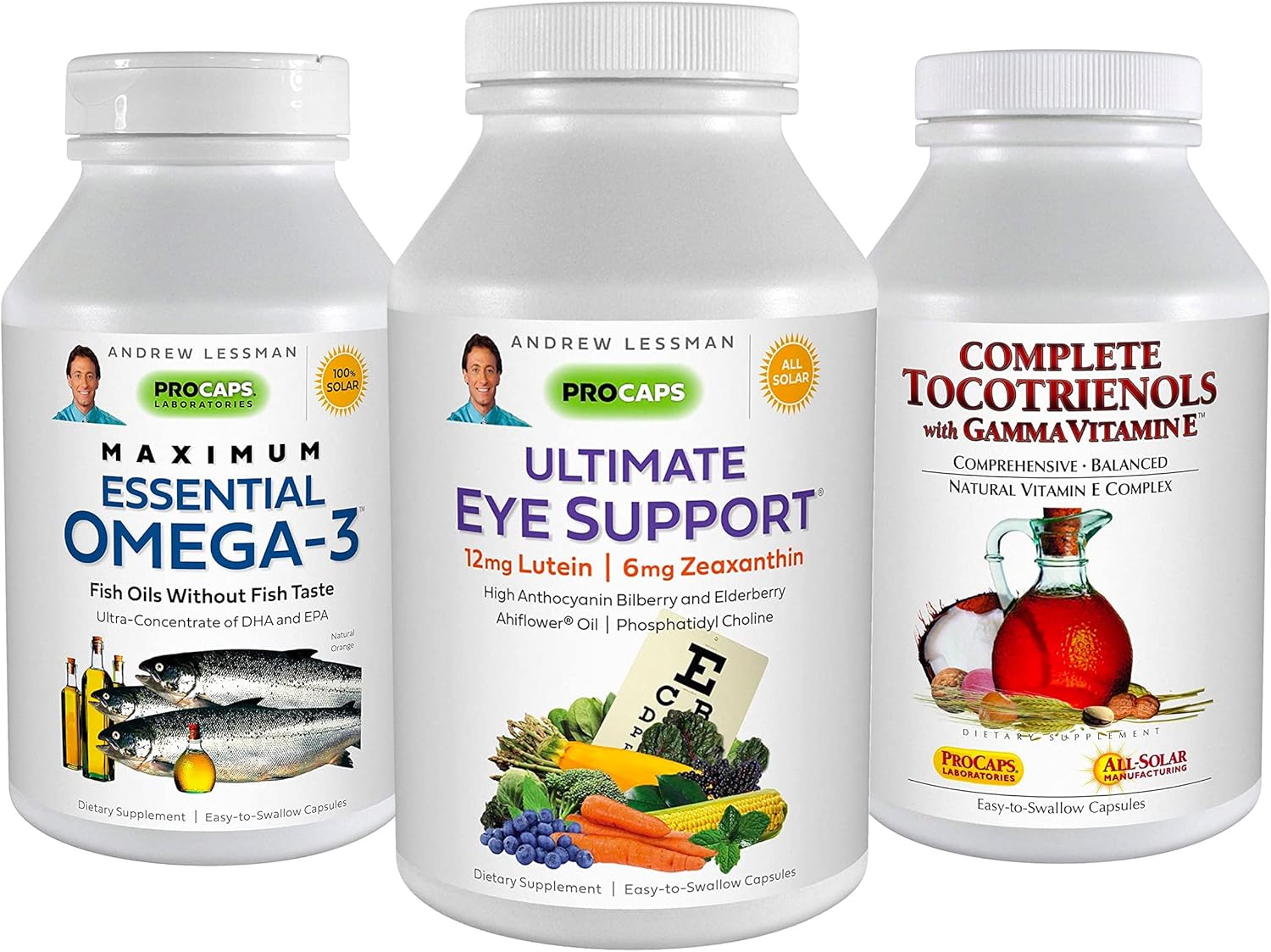 Andrew Lessman Eye Health Bundle: Ultimate Eye Support, Essential Omega-3, Tocotrienols - 30 Softgels Each. Supports Optimal Eye Health.