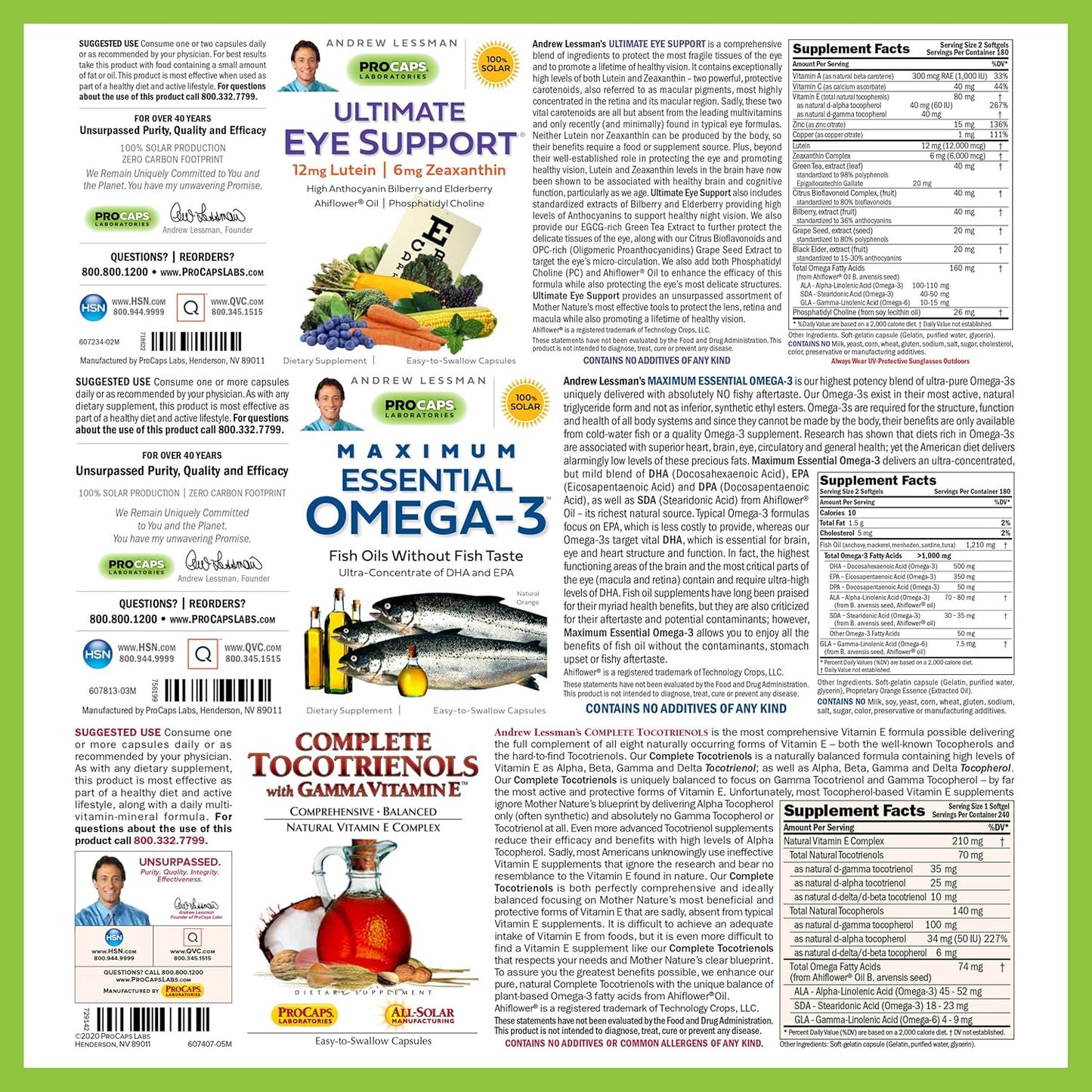 Andrew Lessman Eye Health Bundle: Ultimate Eye Support, Essential Omega-3, Tocotrienols - 30 Softgels Each. Supports Optimal Eye Health.