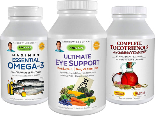 Andrew Lessman Eye Health Triple Bundle - Ultimate Support for Eyes with Omega-3 and Tocotrienols - 360 Softgels Each