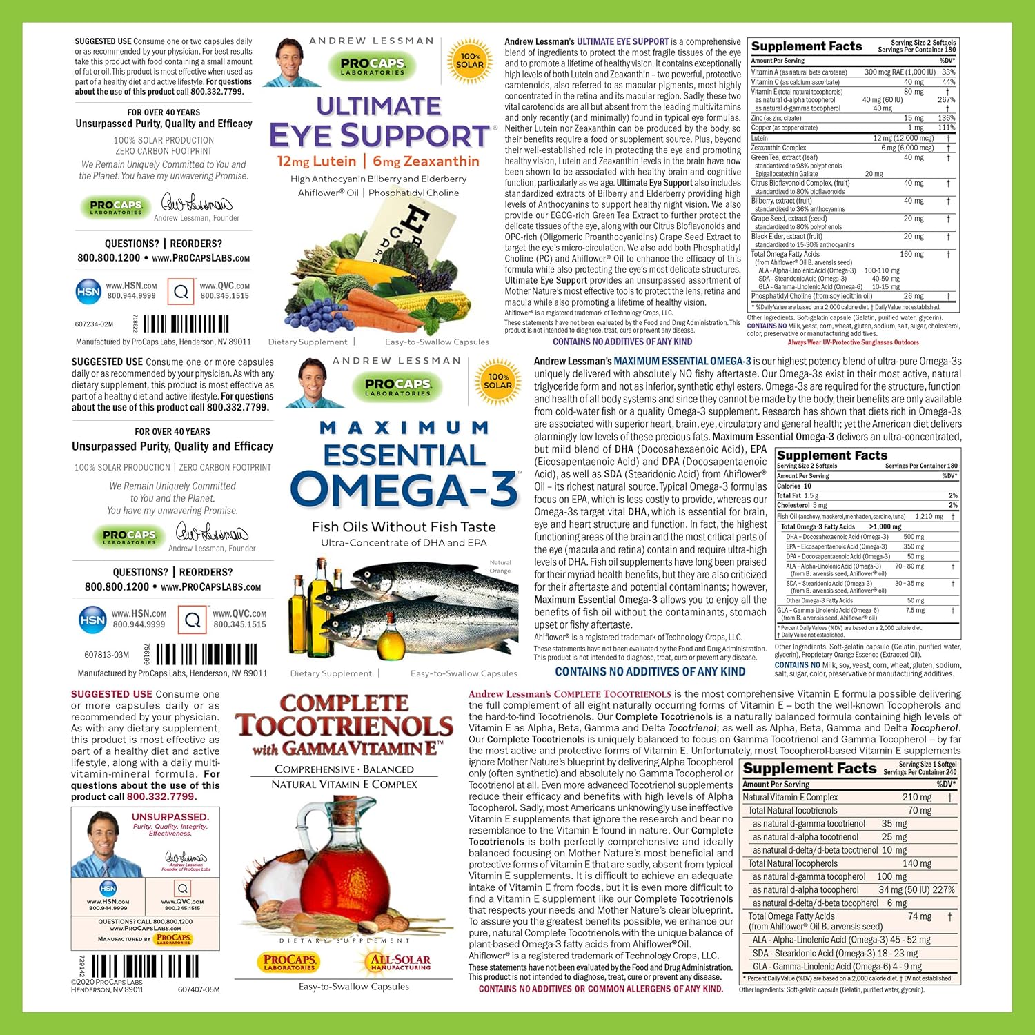 Andrew Lessman Eye Health Triple Bundle - Ultimate Support for Eyes with Omega-3 and Tocotrienols - 360 Softgels Each