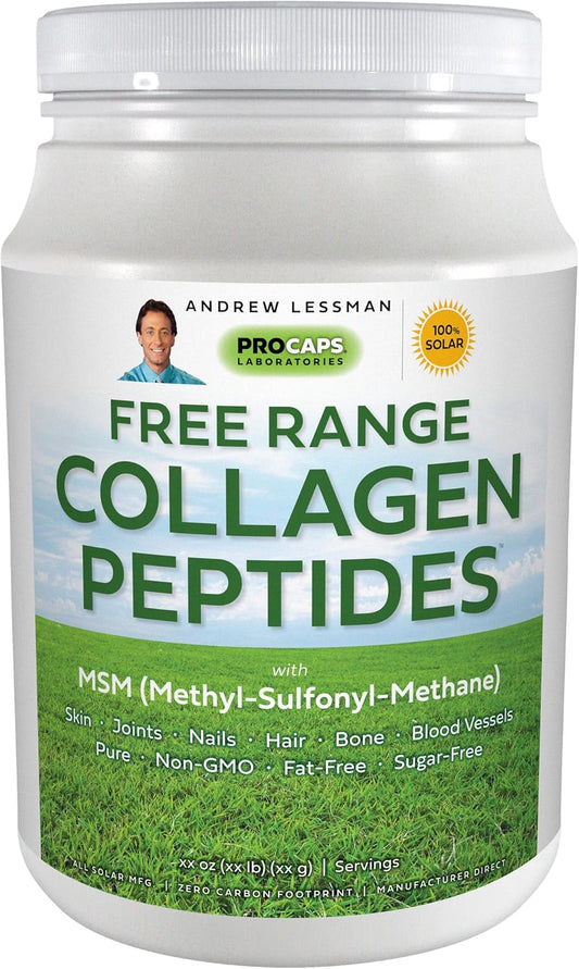 ANDREW LESSMAN Free Range Collagen Peptides Powder - 60 Servings for Smooth Skin & Healthy Joints - Pure, Super Soluble, Unflavored, No Sugar, No Additives