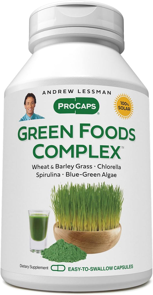 Andrew Lessman Green Foods Complex Capsules - Promotes Healthy Tissue Growth and Liver Support with Barley Grass, Wheat Grass, Blue Green Algae, Chlorella, Spirulina - 60 Count