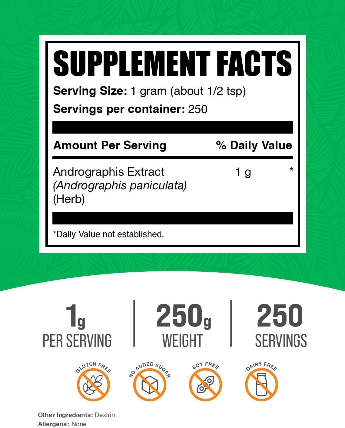 Andrographis Paniculata Extract Powder - Herbal Supplement, Gluten Free, 1000mg per Serving - 250g (8.8 oz) (1 Pack)