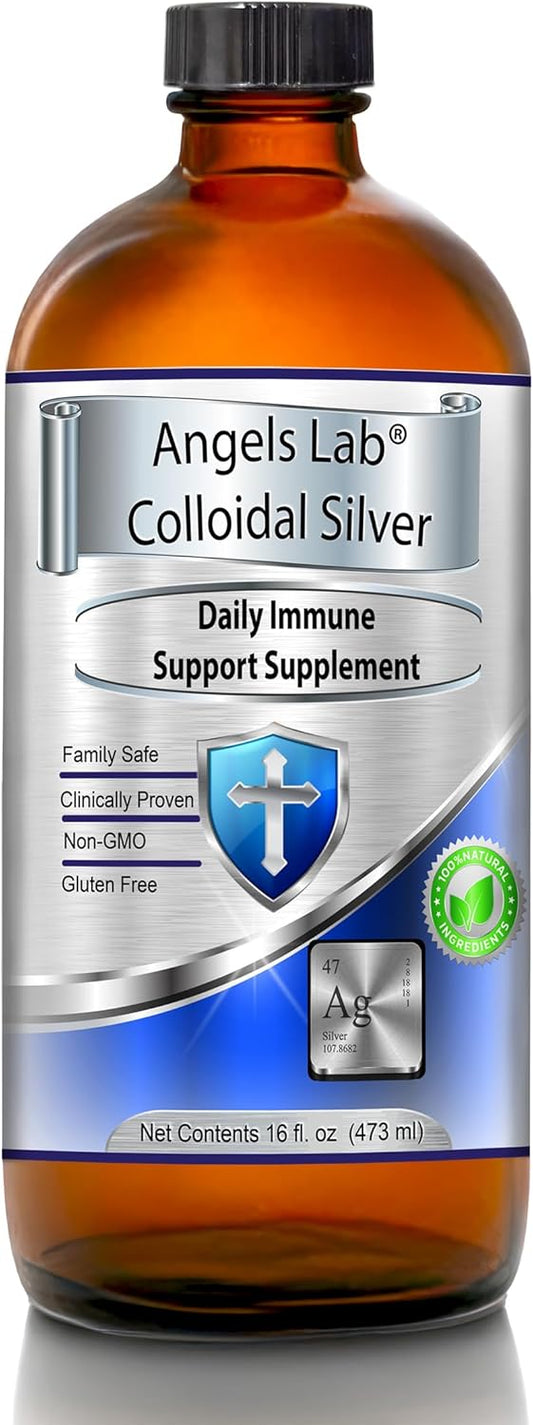 Angels Lab Colloidal Silver Liquid 10 PPM Immune Support Glass Bottle (16 fl oz)