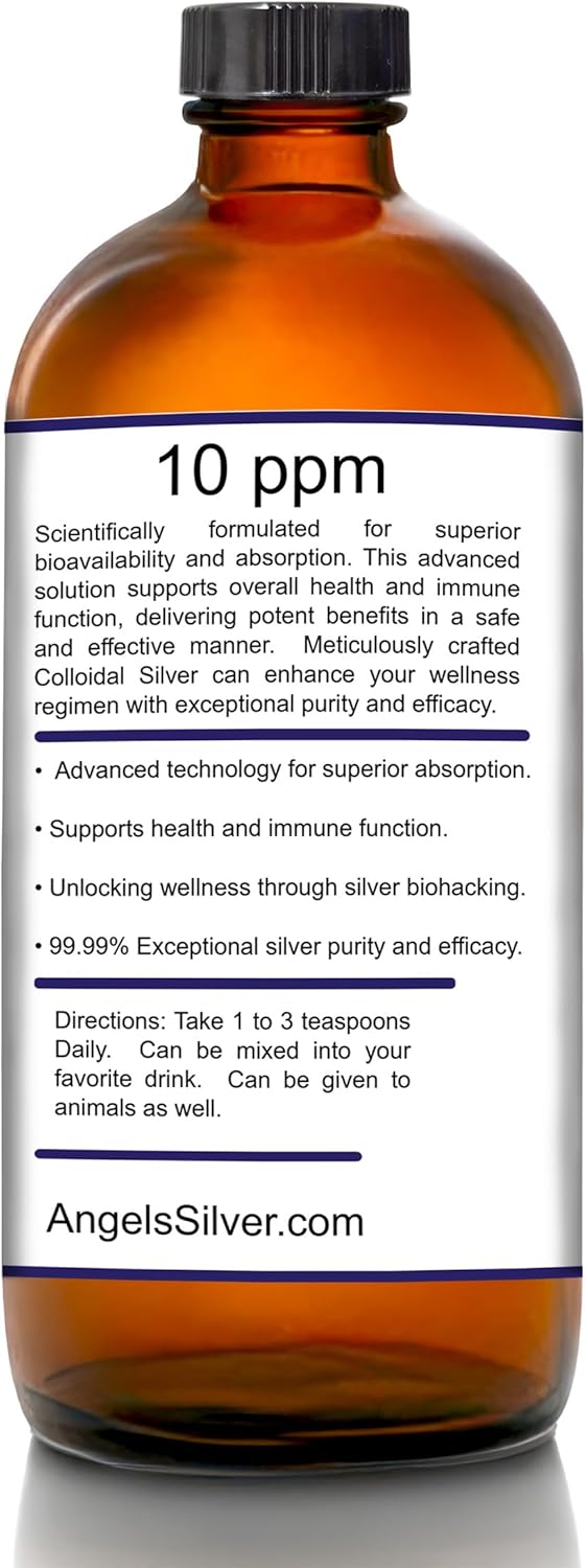 Angels Lab Colloidal Silver Liquid 10 PPM Immune Support Glass Bottle (16 fl oz)