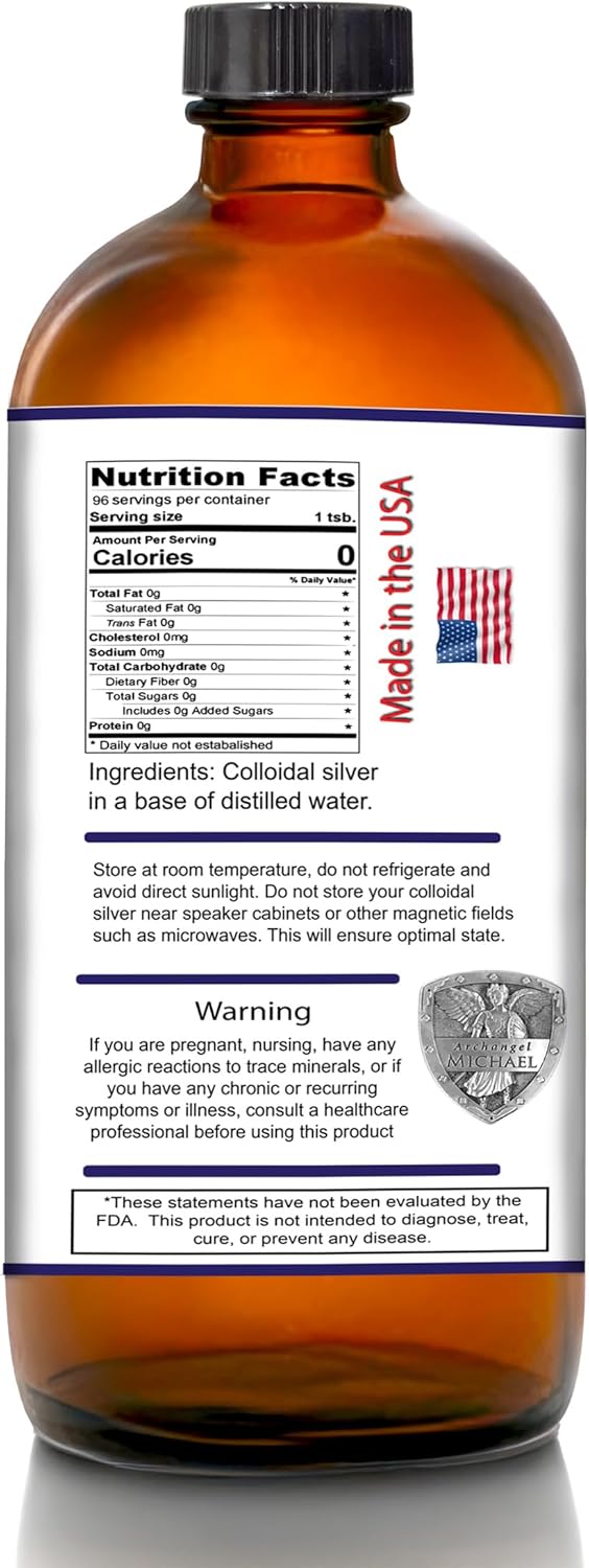 Angels Lab Colloidal Silver Liquid 10 PPM Immune Support Glass Bottle (16 fl oz)