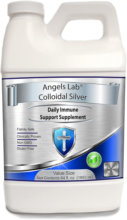 Angels Lab Colloidal Silver Liquid Immune Support Supplement - 10 PPM Nano Formula - 64 fl oz