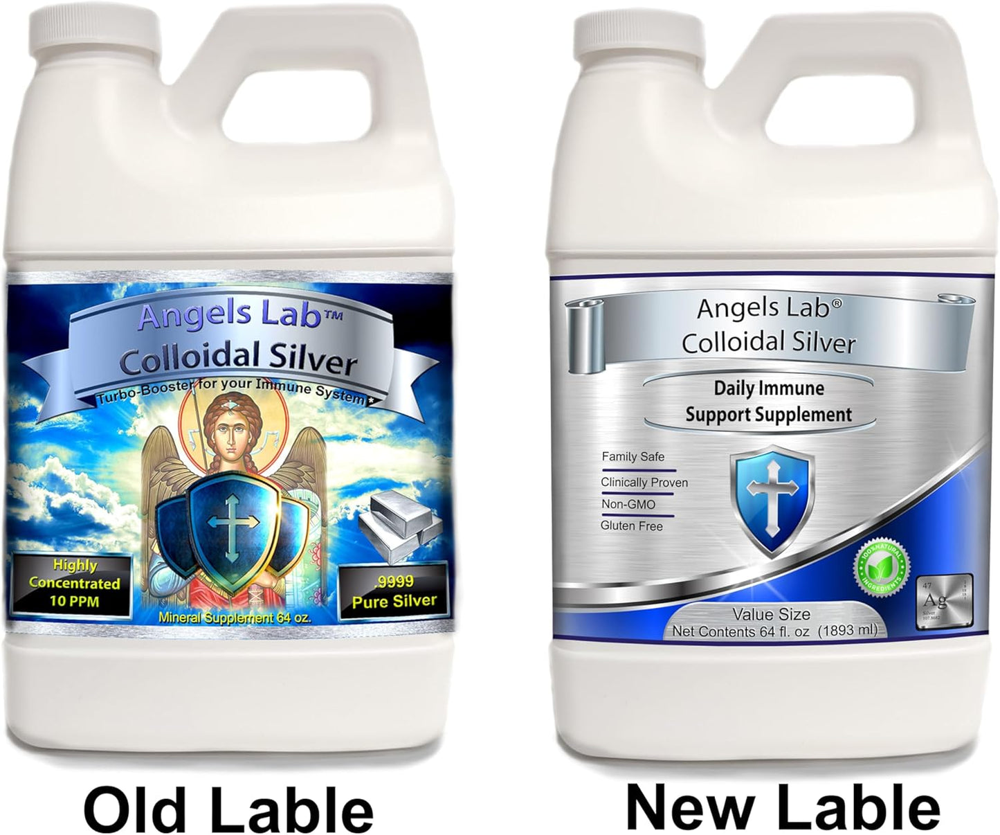 Angels Lab Colloidal Silver Liquid Immune Support Supplement - 10 PPM Nano Formula - 64 fl oz