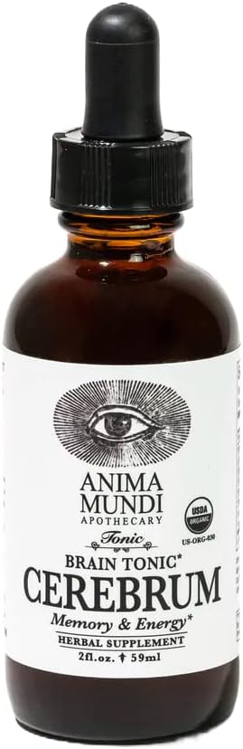 Anima Mundi Apothecary Cerebrum Brain Tonic - Cognitive Support Liquid Drops with Lion's Mane and Ginkgo - Memory Booster Supplement (2oz / 60ml)