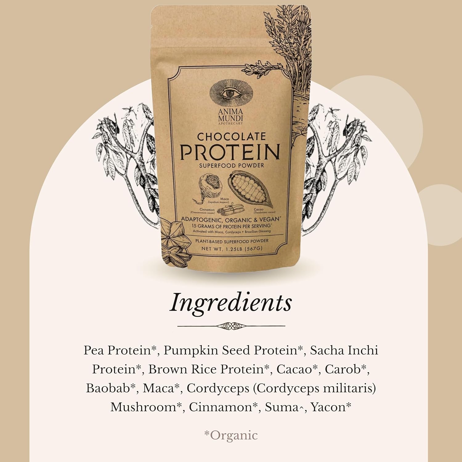 Anima Mundi Apothecary Qi Energy Protein Superfood Powder with Adaptogenic Ashwagandha & Slippery Elm - 8oz