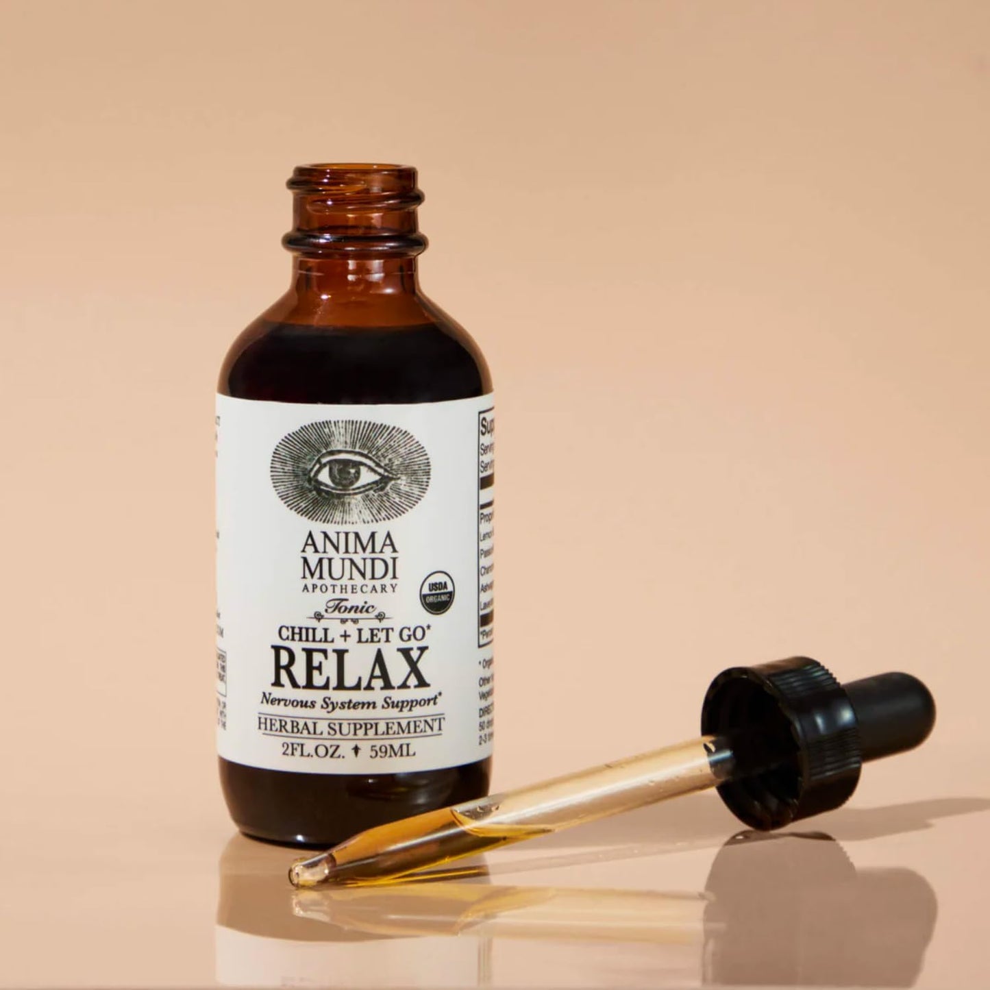 Anima Mundi Apothecary Relax Tonic: Natural Nervous System Support with Lemon Balm, Passionflower, Chamomile, Ashwagandha Root & Lavender - Stress Relief and Mood Enhancer (2 fl oz)