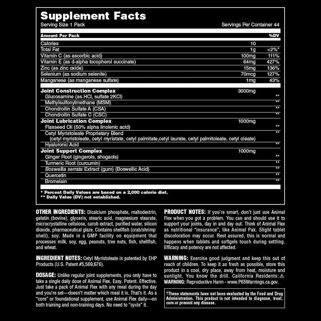 Animal Pak All-in-One Vitamin & Supplement Pack with Zinc & Flex for Joint Support - Includes Turmeric Root Curcumin - Repairs & Restores Joints - 44 Packs