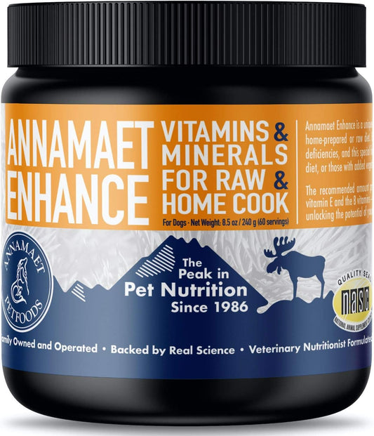Annamaet Enhance Dog Vitamin & Mineral Supplement for Raw & Home Cooked Meals, 8.5 oz Jar - Off White