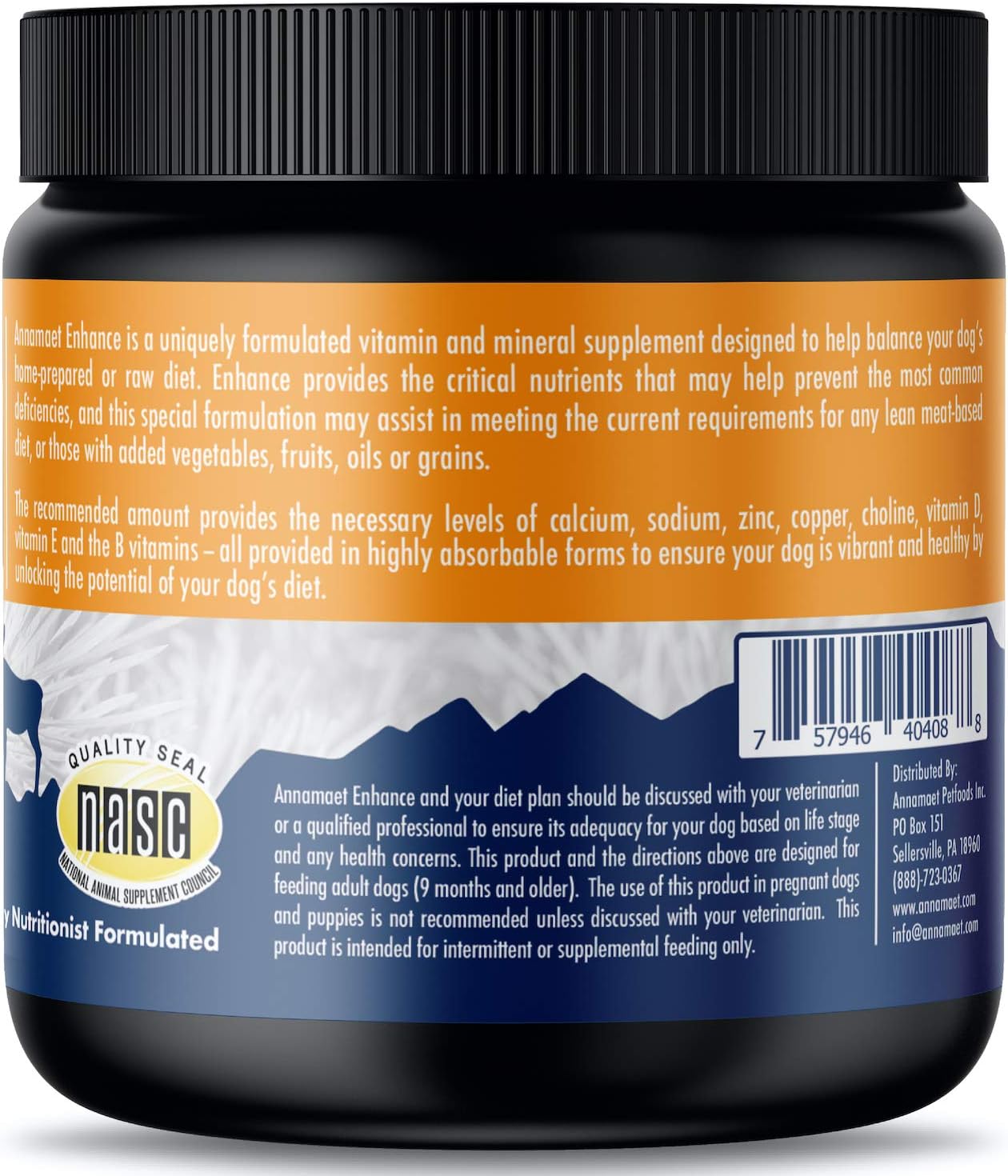 Annamaet Enhance Dog Vitamin & Mineral Supplement for Raw & Home Cooked Meals, 8.5 oz Jar - Off White
